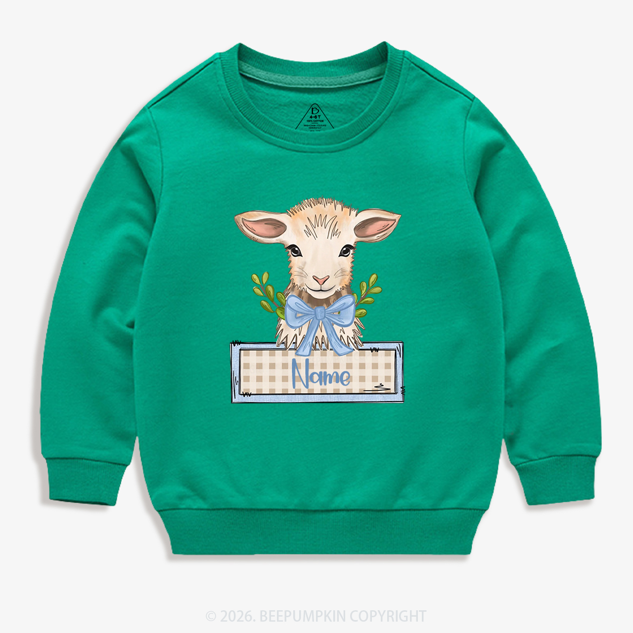 Personalized Baby Lamb With Bow Kid's Sweatshirt