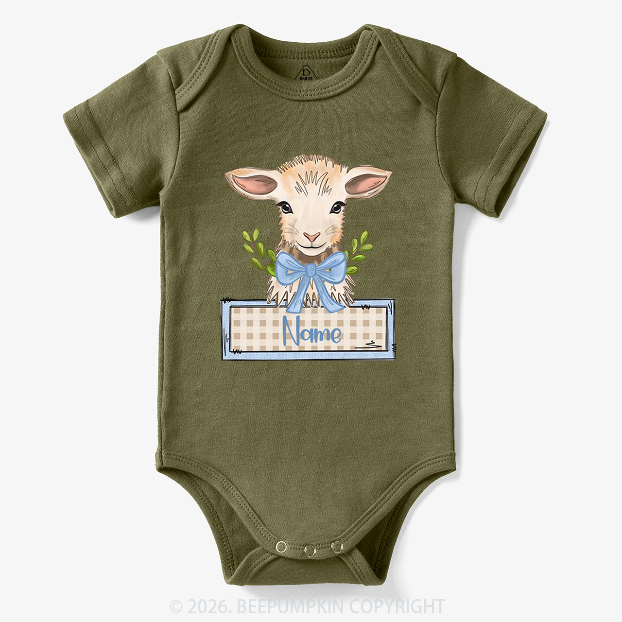 Personalized Baby Lamb With Bow Bodysuit