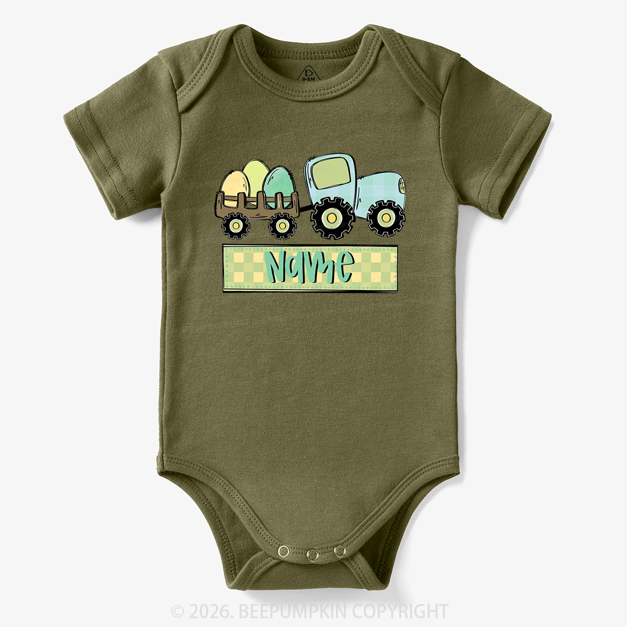 Personalized Name Easter Tractor Bodysuit