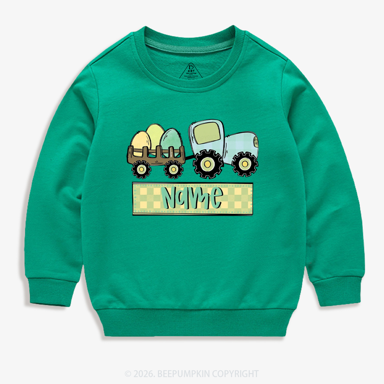 Personalized Name Easter Tractor Kid's Sweatshirt