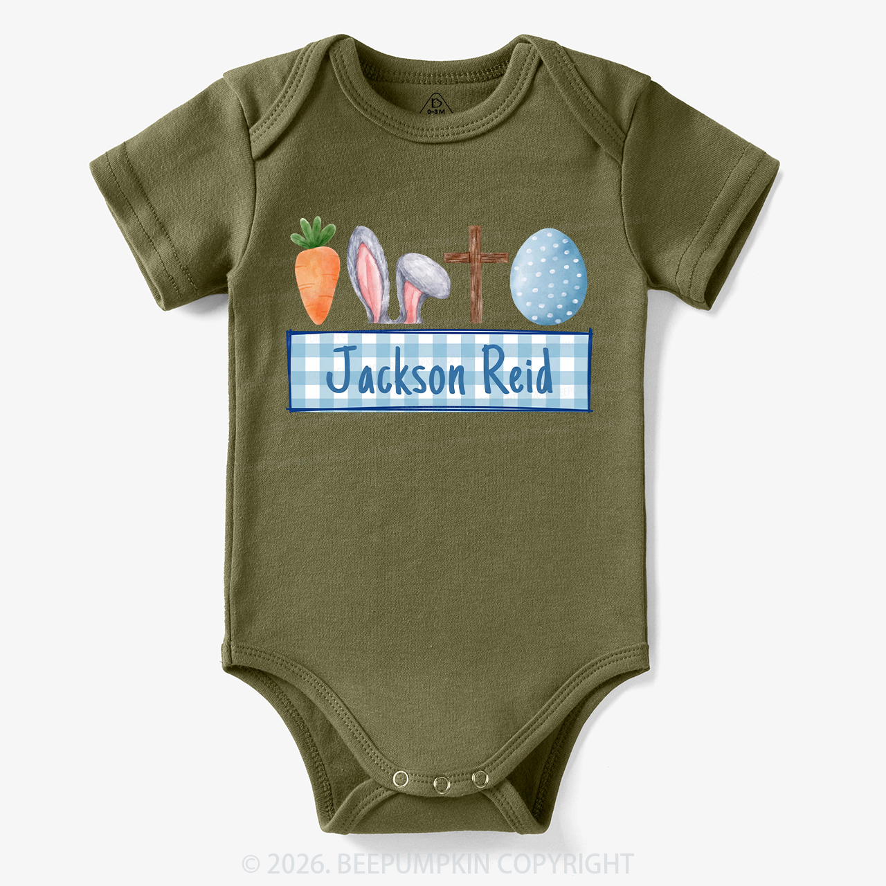Personalized Watercolor Easter Bunny Name Bodysuit