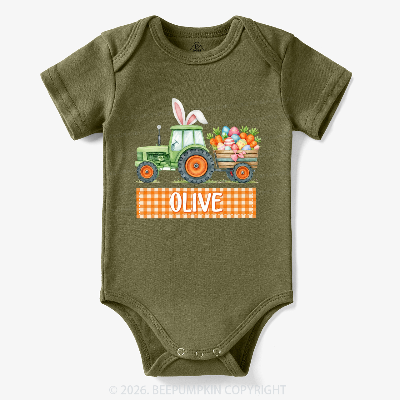 Personalized Name Easter Tractor Farm Bodysuit