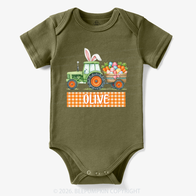 Personalized Name Easter Tractor Farm Bodysuit