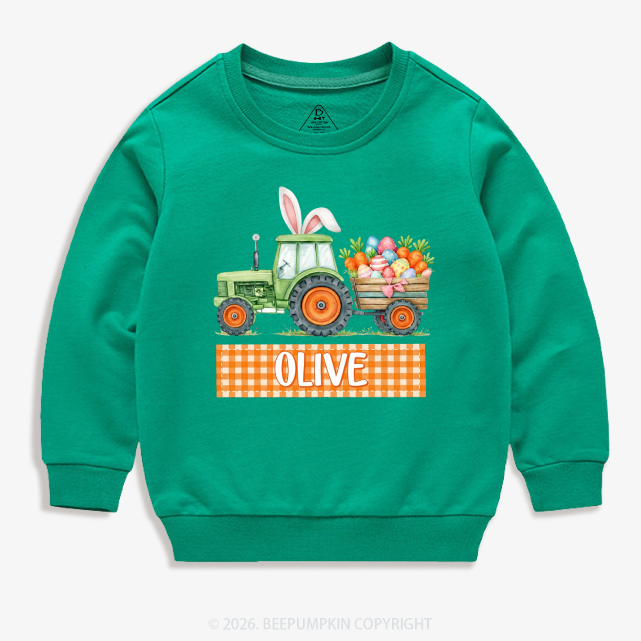 Personalized Name Easter Tractor Farm Kid's Sweatshirt