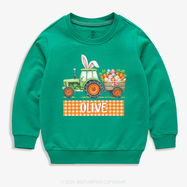 Personalized Name Easter Tractor Farm Kid's Sweatshirt