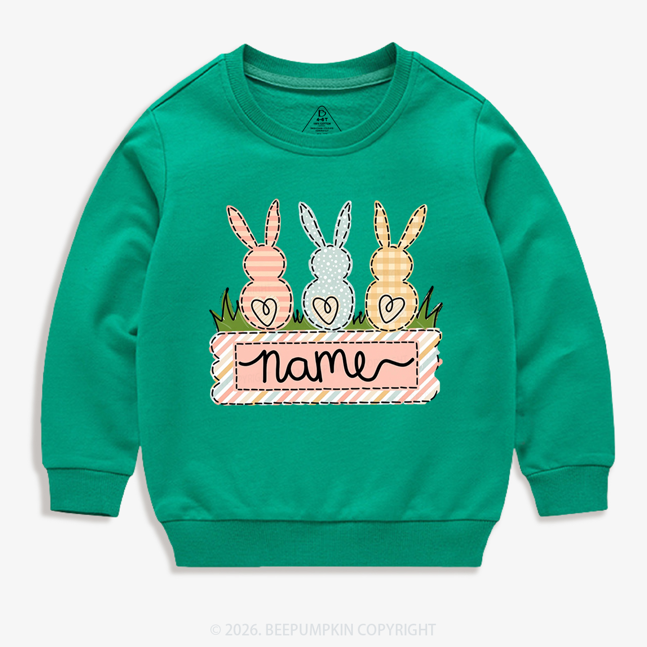 Personalized Name Easter Bunny Trio Girl Kid's Sweatshirt