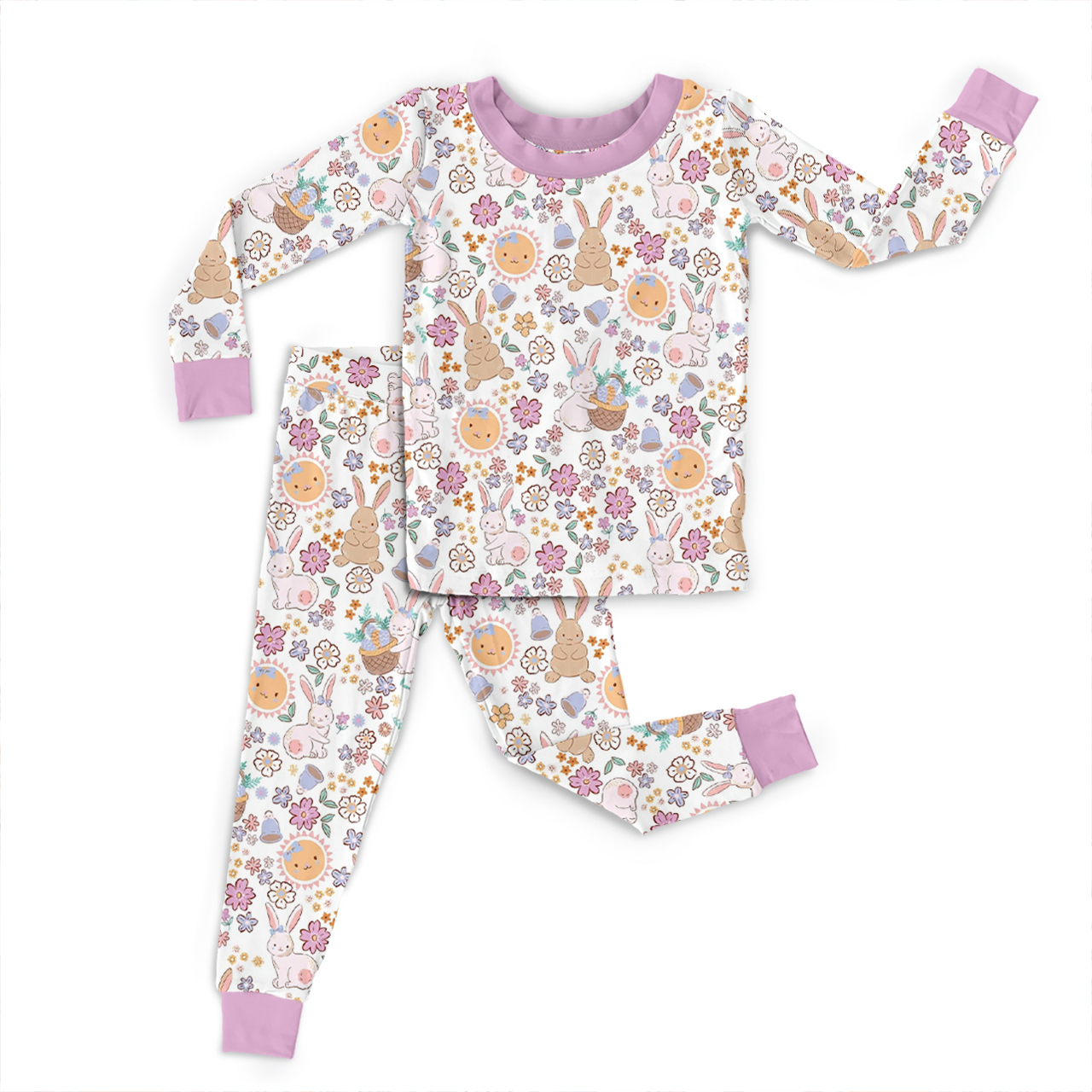 Easter Bunny Flower Two-Piece Pajama Set For Kids