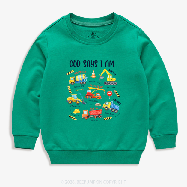 God Says I Am Construction Kid's Sweatshirt