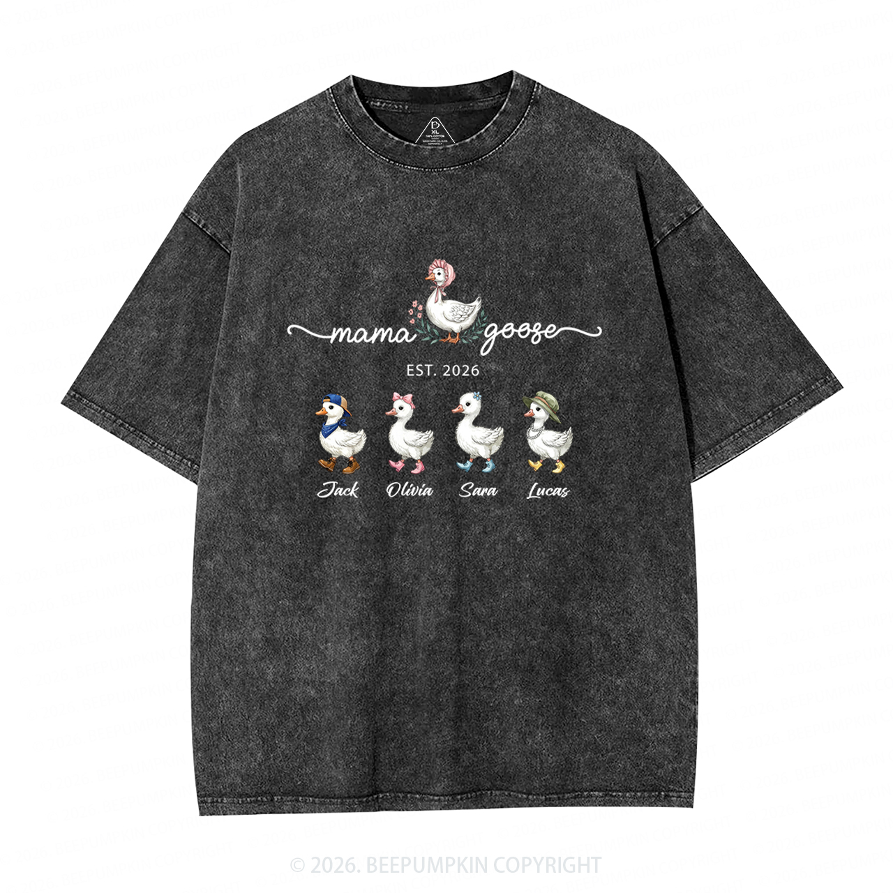 Personalized Mama Kids Names Washed T-Shirts
