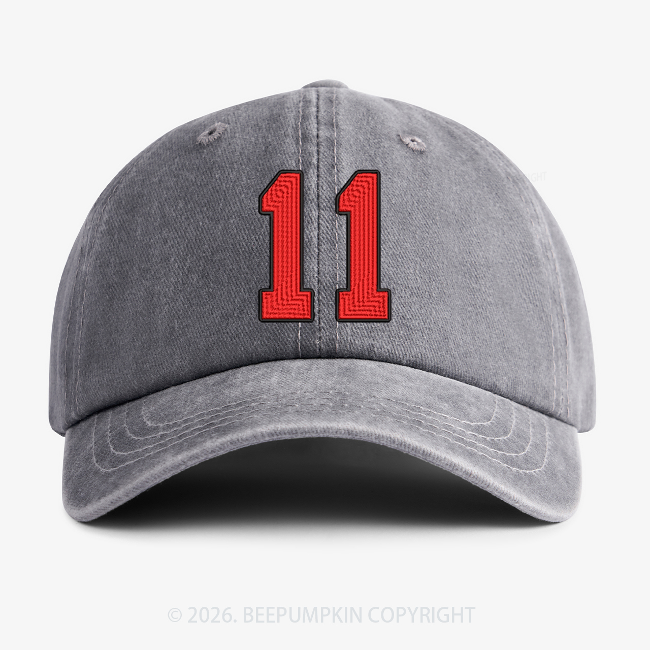 Personalized Number Embroidered Washed Baseball Cap For Kids