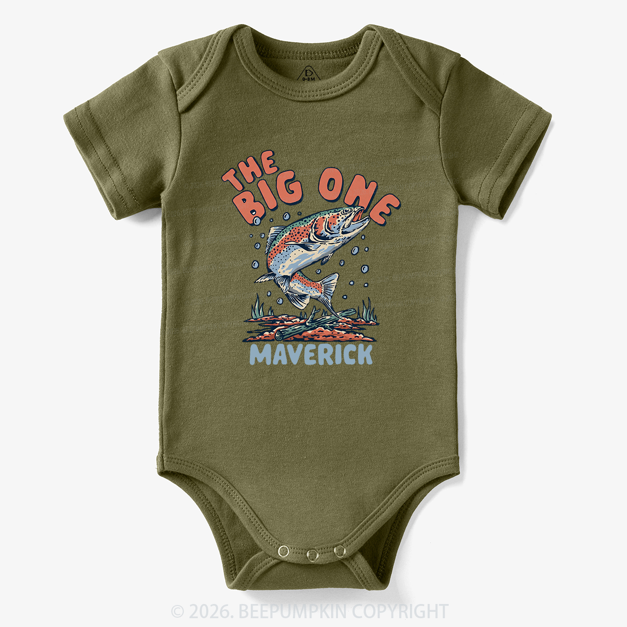 Personalized Retro The Big One Fishing Trout 1st Birthday Bodysuit