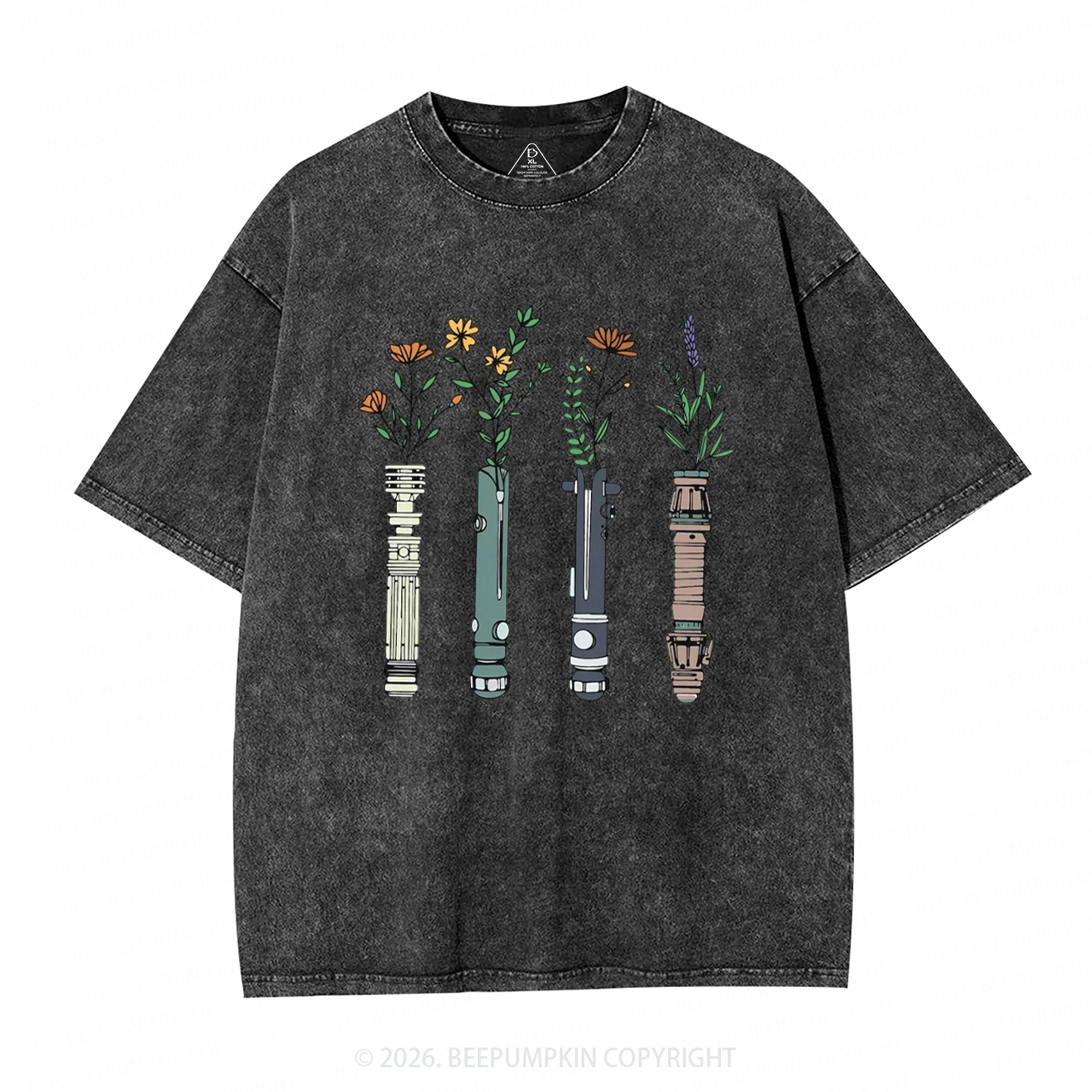 Floral Lightsaber Galaxy Washed T-Shirts