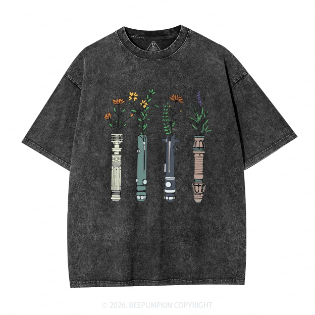 Floral Lightsaber Galaxy Washed T-Shirts