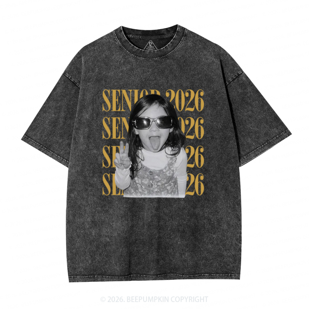 Personalized Vintage Photo And Year Senior Adult Washed T-Shirts