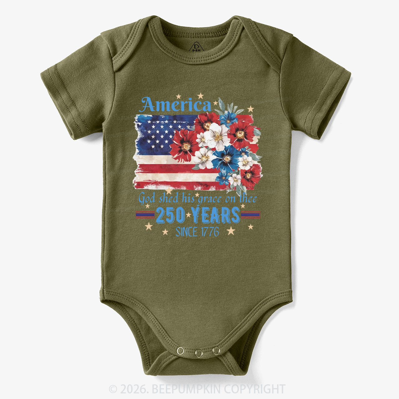 America 250 Years Flag Floral Bodysuit
