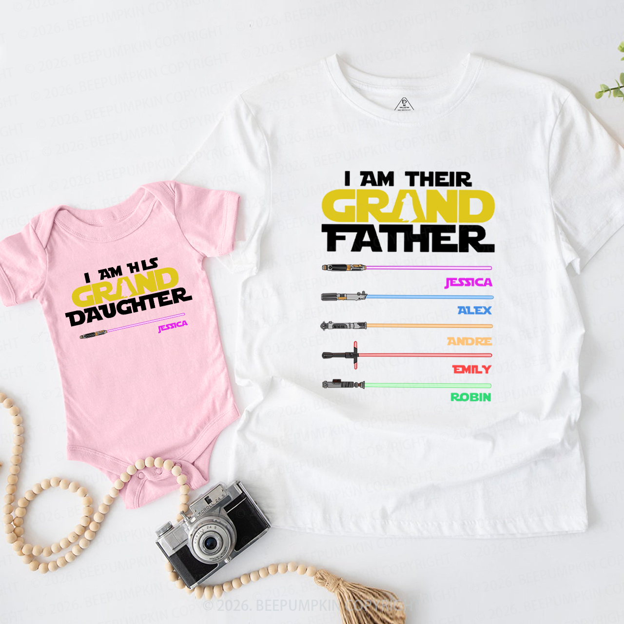 Personalized Galaxy Lightsaber With Grandkids Names Dad&Me Matching Shirts