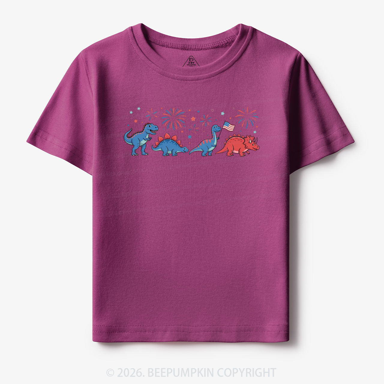 Cute Dinosaur American Flag Fireworks Toddler&Kid's Tees
