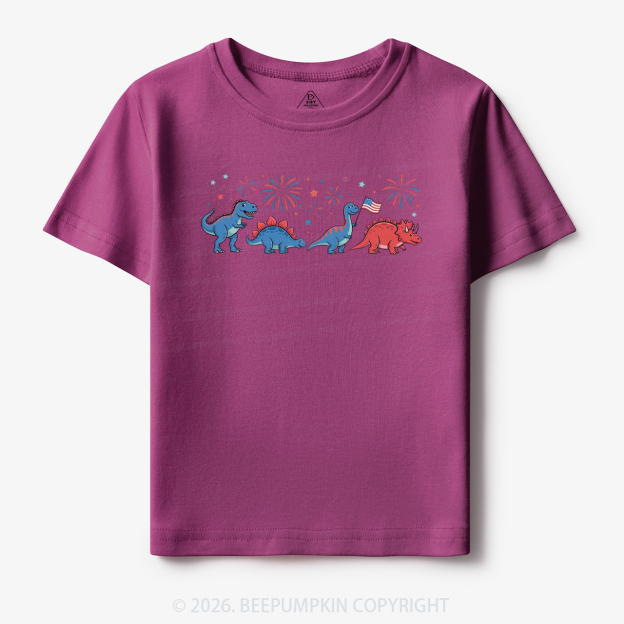 Cute Dinosaur American Flag Fireworks Toddler&Kid's Tees