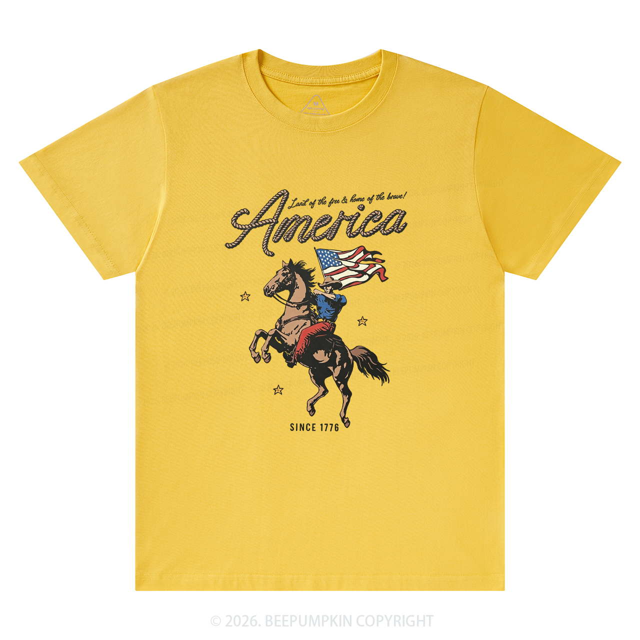 Western Cowboy Waving American Flag Retro T-Shirts