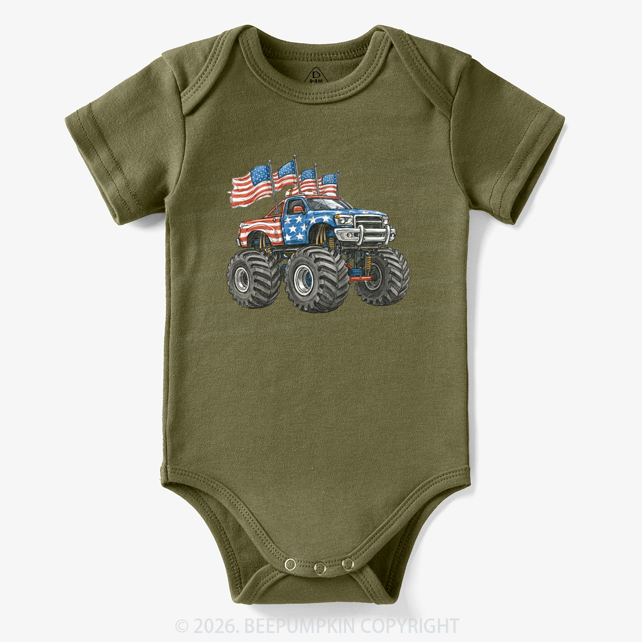 4th Of July Monster Truck American Flag Bodysuit