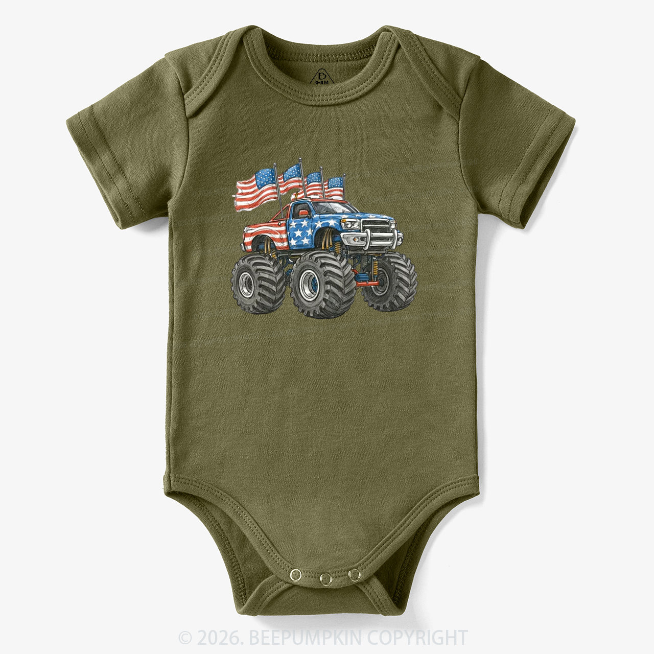 4th Of July Monster Truck American Flag Bodysuit