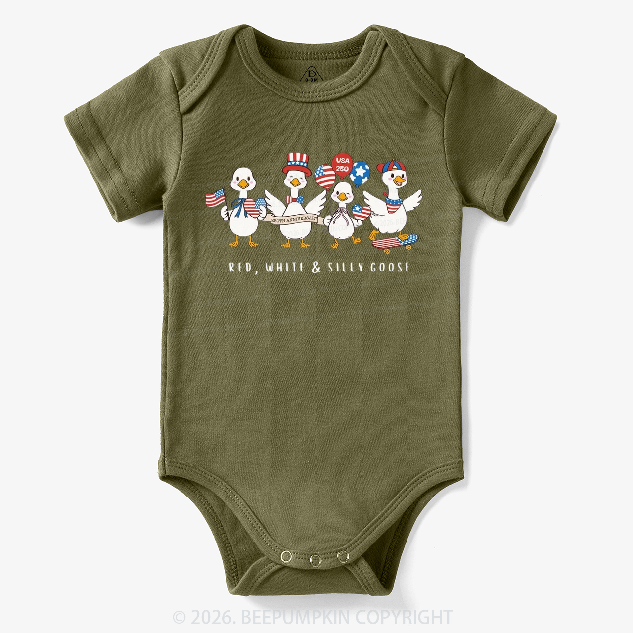 Red White Silly Goose USA 250 Patriotic Bodysuit