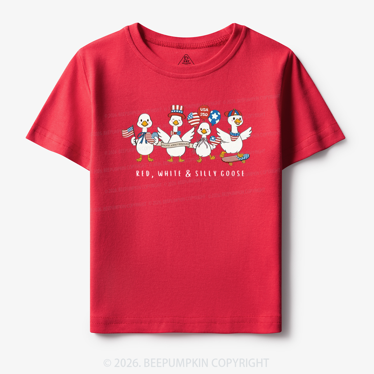 Red White Silly Goose USA 250 Patriotic Toddler&Kid's Tees