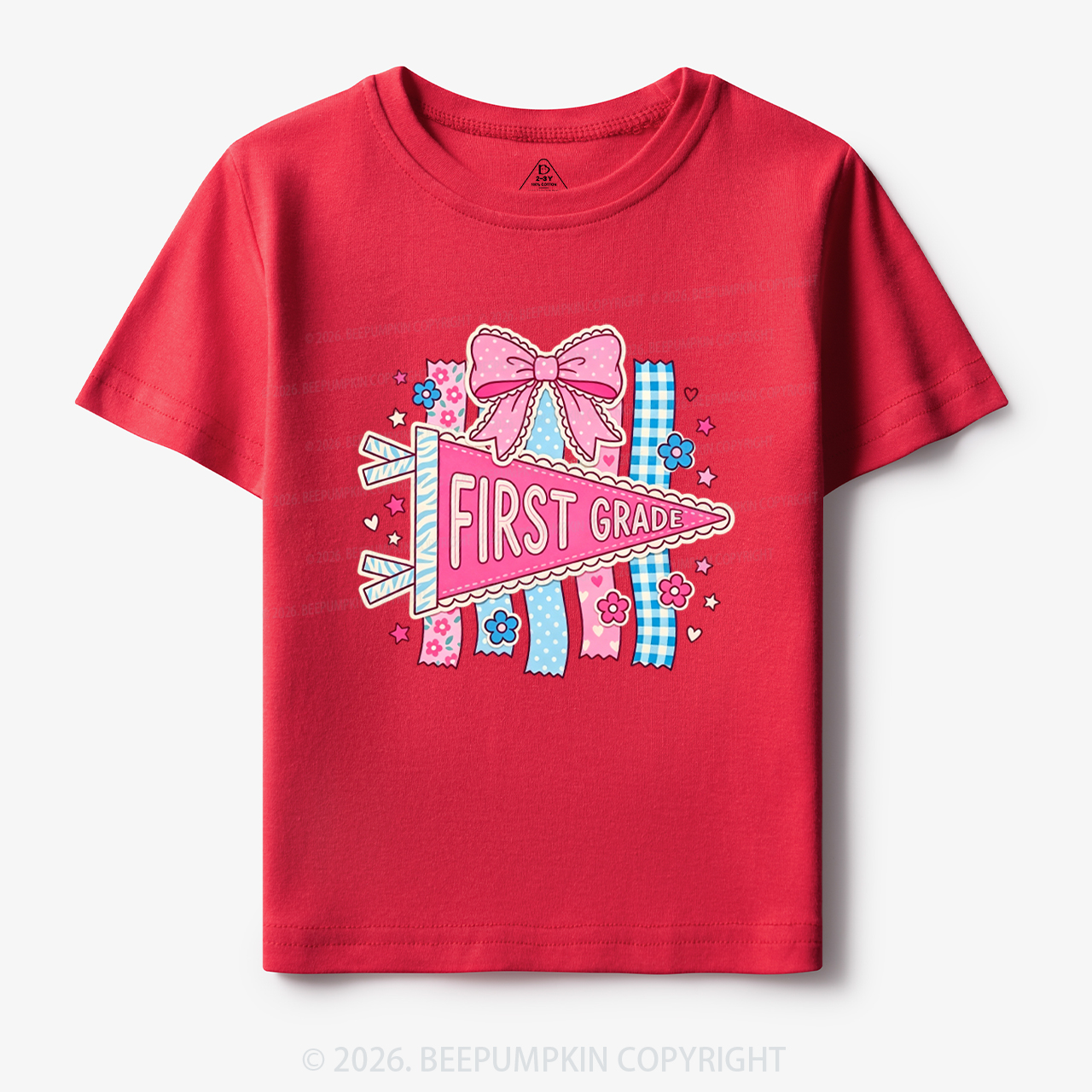 Personalized Pink Bow Pennant Back To School Toddler&Kid's Tees
