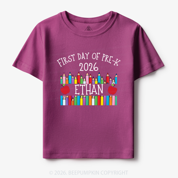 Personalized First Day Of Pre-K Crayon Toddler&Kid's Tees