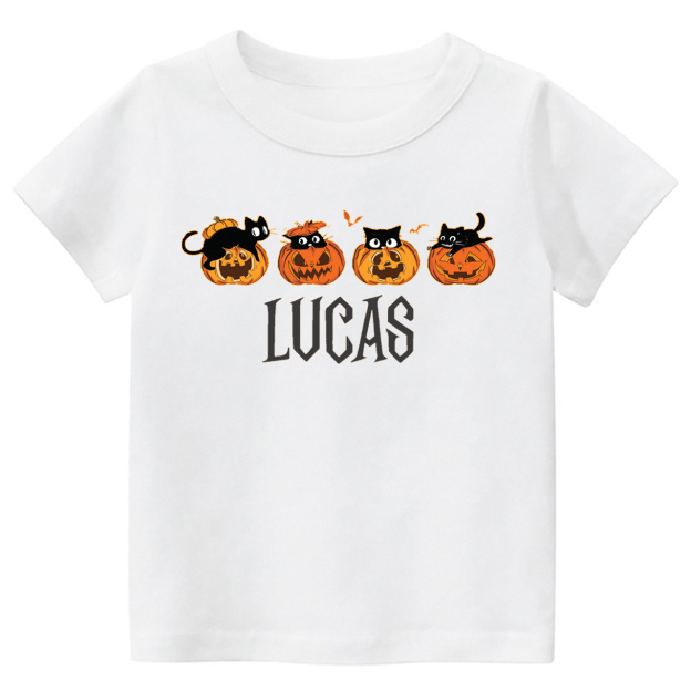 Personalized Halloween Pumpkin And Cat Kids Shirt 