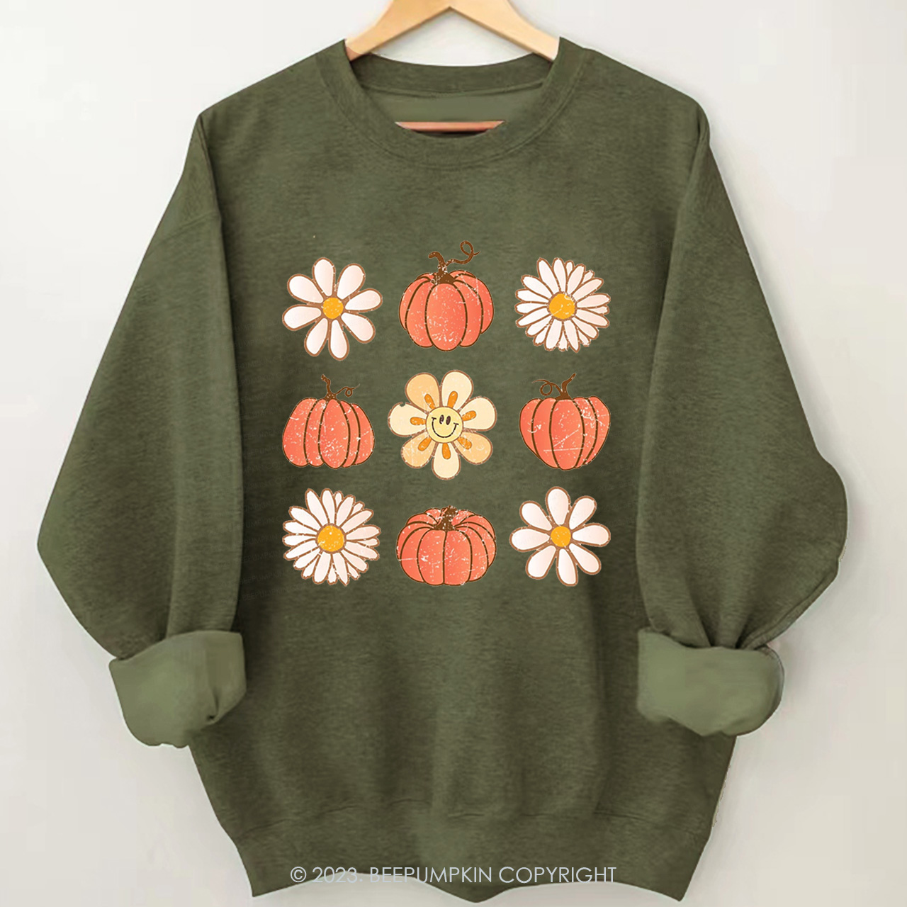 Retro Daisy Fall Pumpkin Sweatshirts