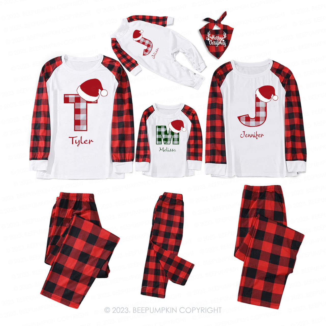 Personalized Monogrammed Plaid Christmas Family Pajamas