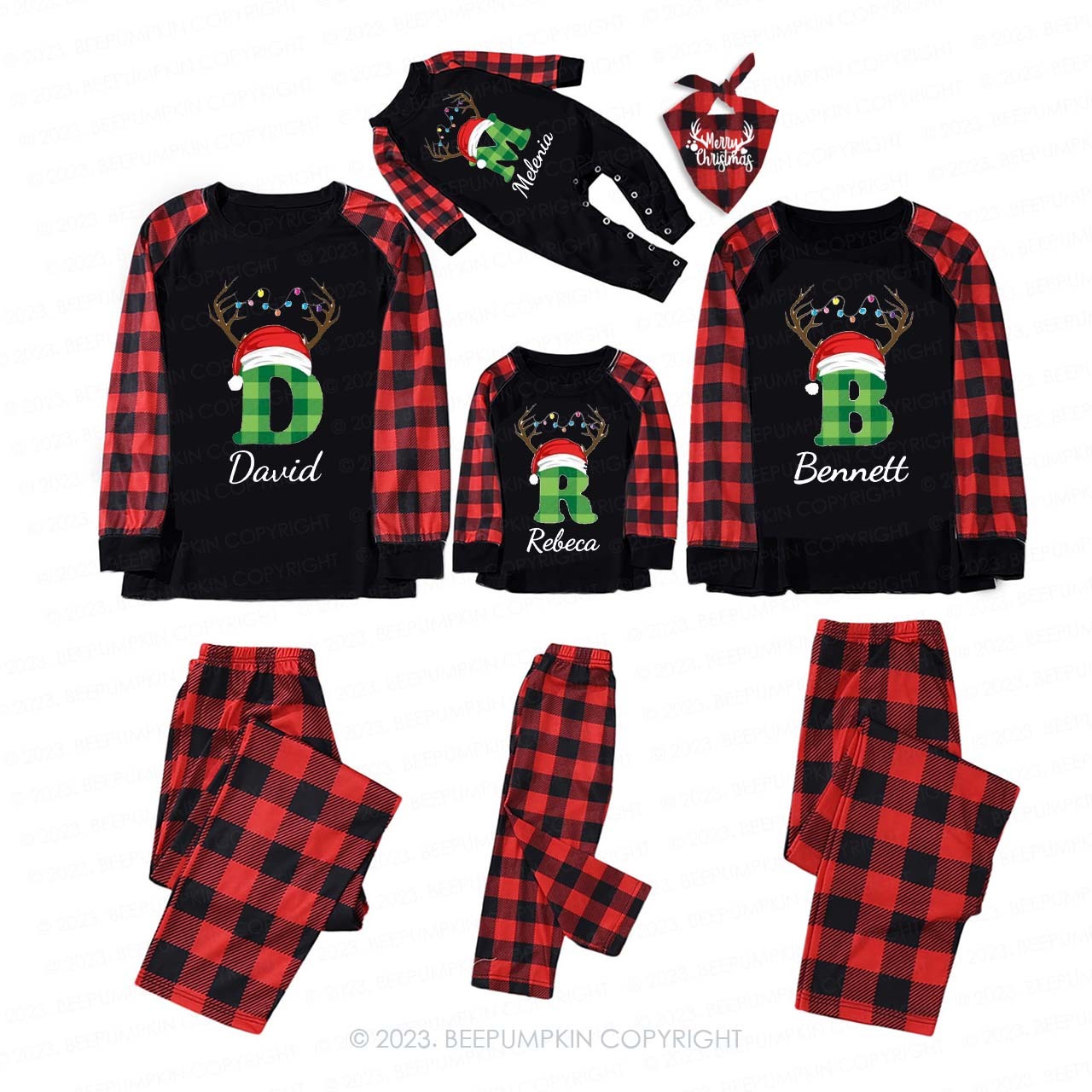Personalized Monogrammed Christmas Family Matching Pajamas Beepumpkin
