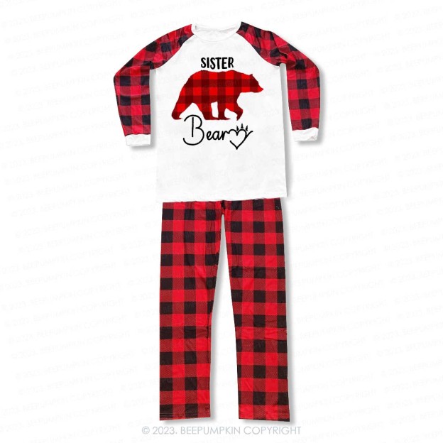 Red Buffalo Plaid Heart Bear Christmas Family Matching Pajamas Beepumpkin