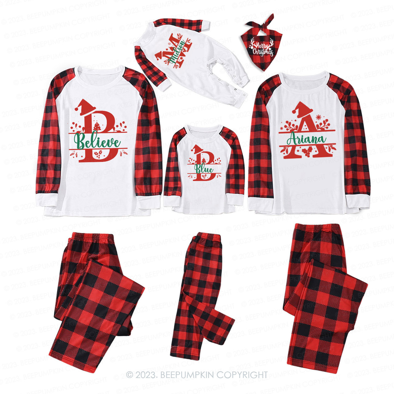 Christmas Monogram Family Matching Pajamas Beepumpkin