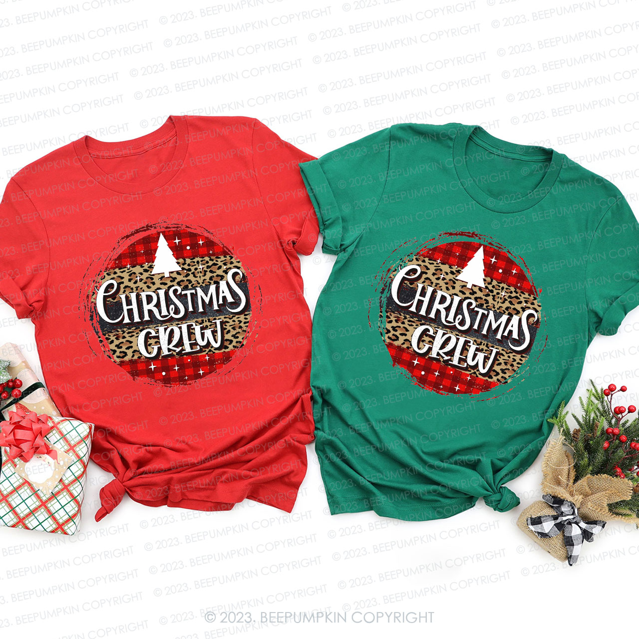 Christmas Crew Leopard Style Family Matching Shirts Beepumpkin