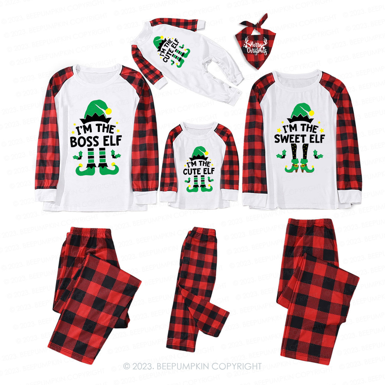 Christmas green elf Family Matching Pajamas Beepumpkin