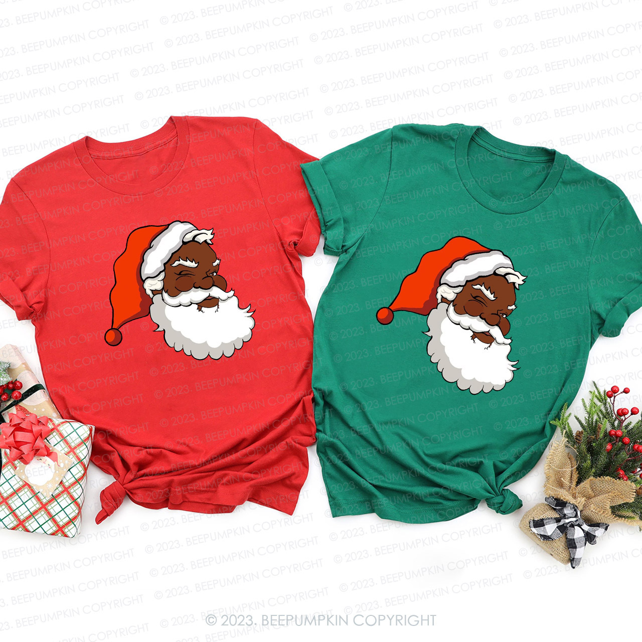 Santa African American Family Matching Christmas Shirts Beepumpkin