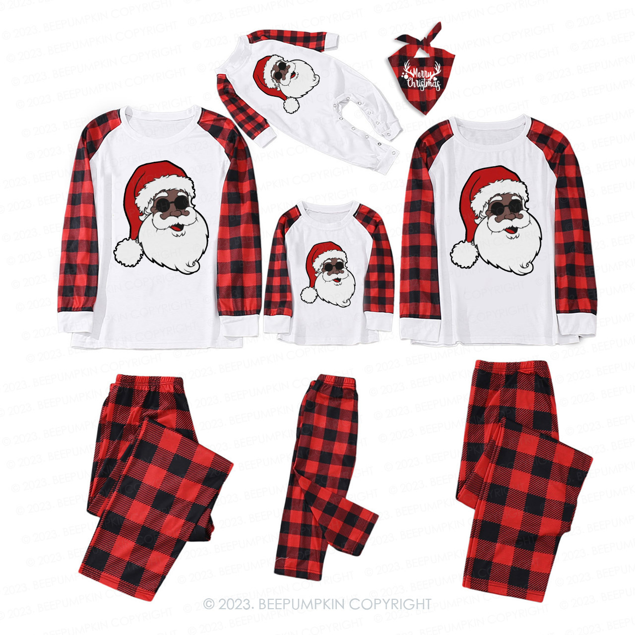Black Santa With Black Sunglasses Family Christmas Pajamas Beepumpkin