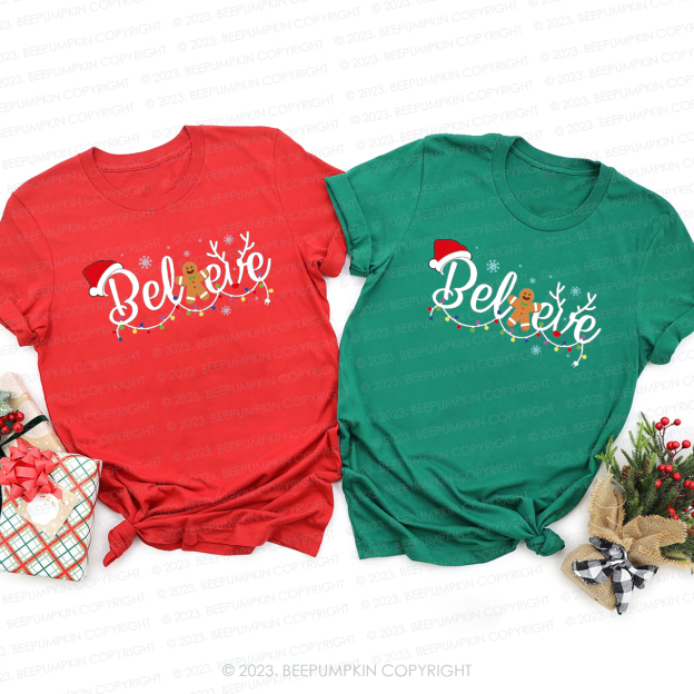 Gingerbread Believe Christmas T-Shirt For Family Beepumpkin