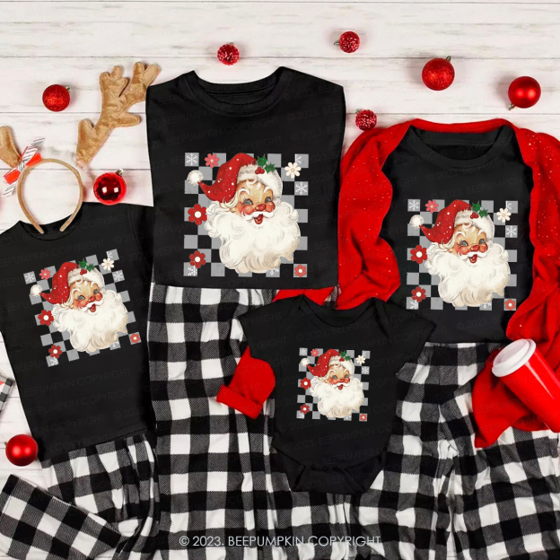 Retro Checkered Santa Claus Shirts For Family Beepumpkin