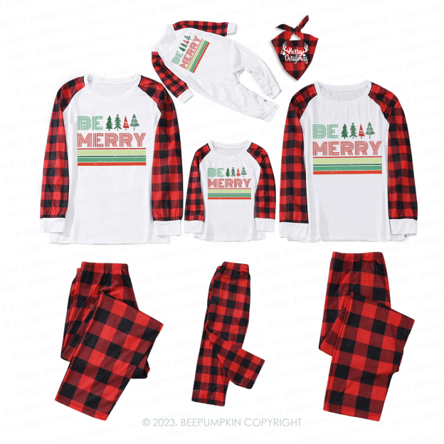 Vintage Be Merry Holiday Matching Pajamas For Family Beepumpkin