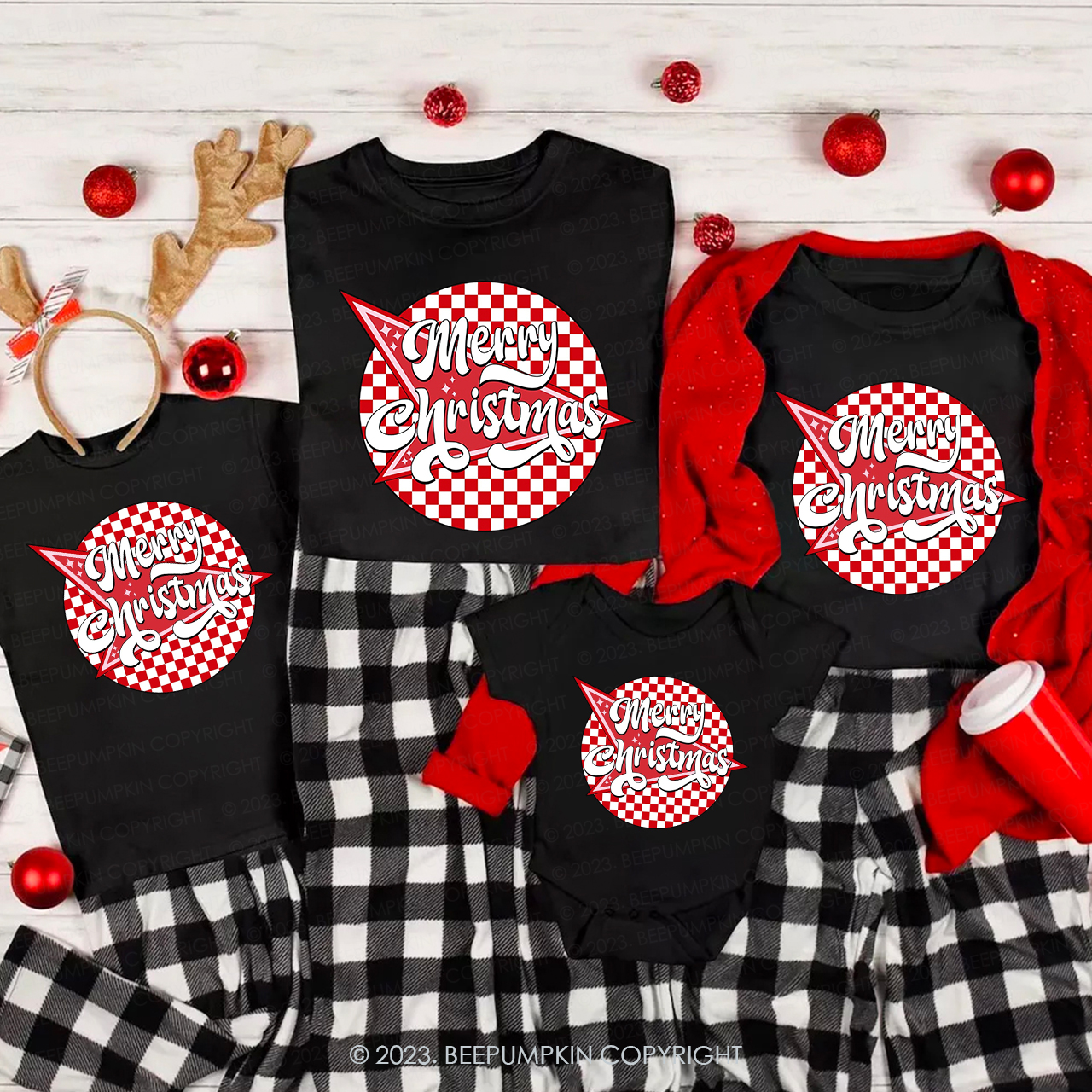 Retro Merry Christmas Matching Tees For Family Beepumpkin