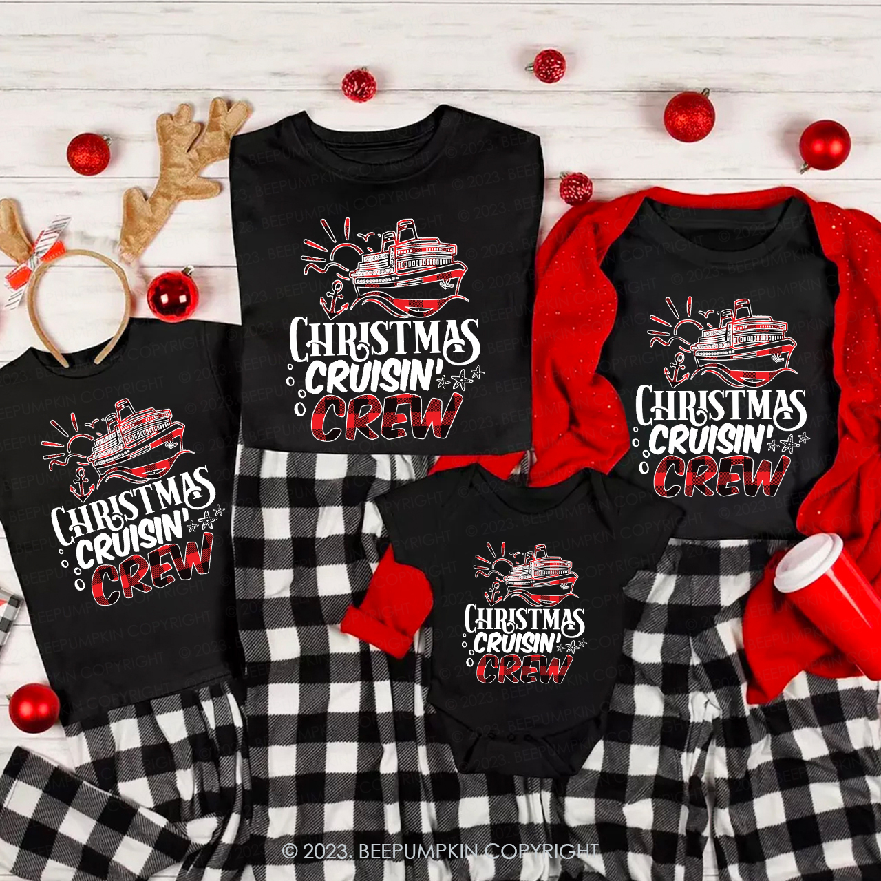 Christmas Cruise Buffalo Plaid Matching Tees For Family Beepumpkin