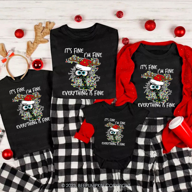 Christmas Cat Lover Everything is Fine Matching Tees Beepumpkin
