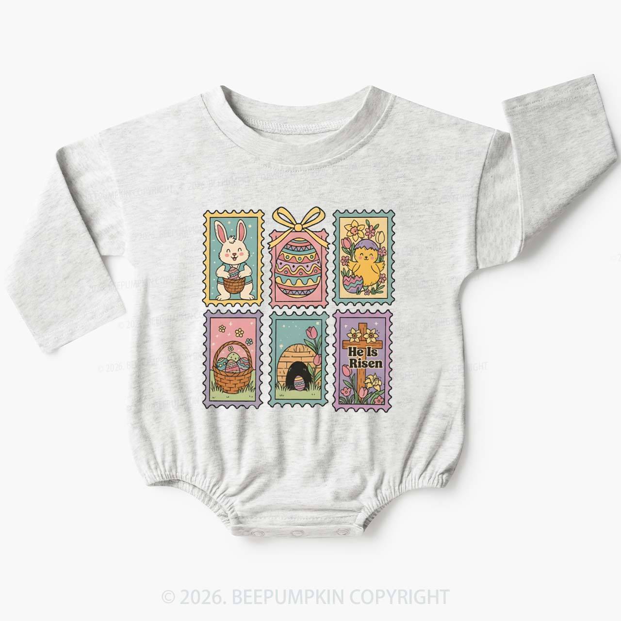 He Is Risen Easter Stam Baby Bubble Romper