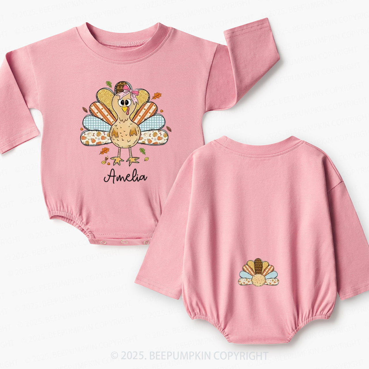 Personalized Little Turkey Thanksgiving Baby Bubble Romper Beepumpkin