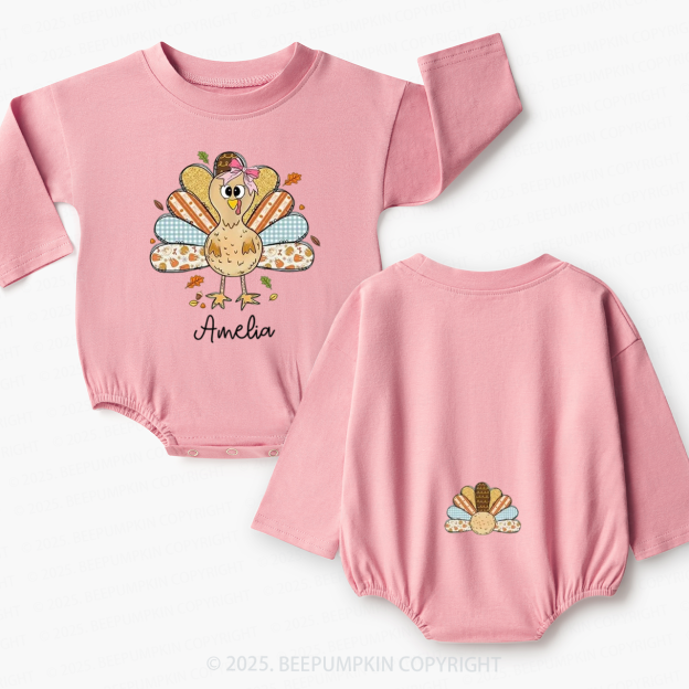 Personalized Little Turkey Thanksgiving Baby Bubble Romper Beepumpkin