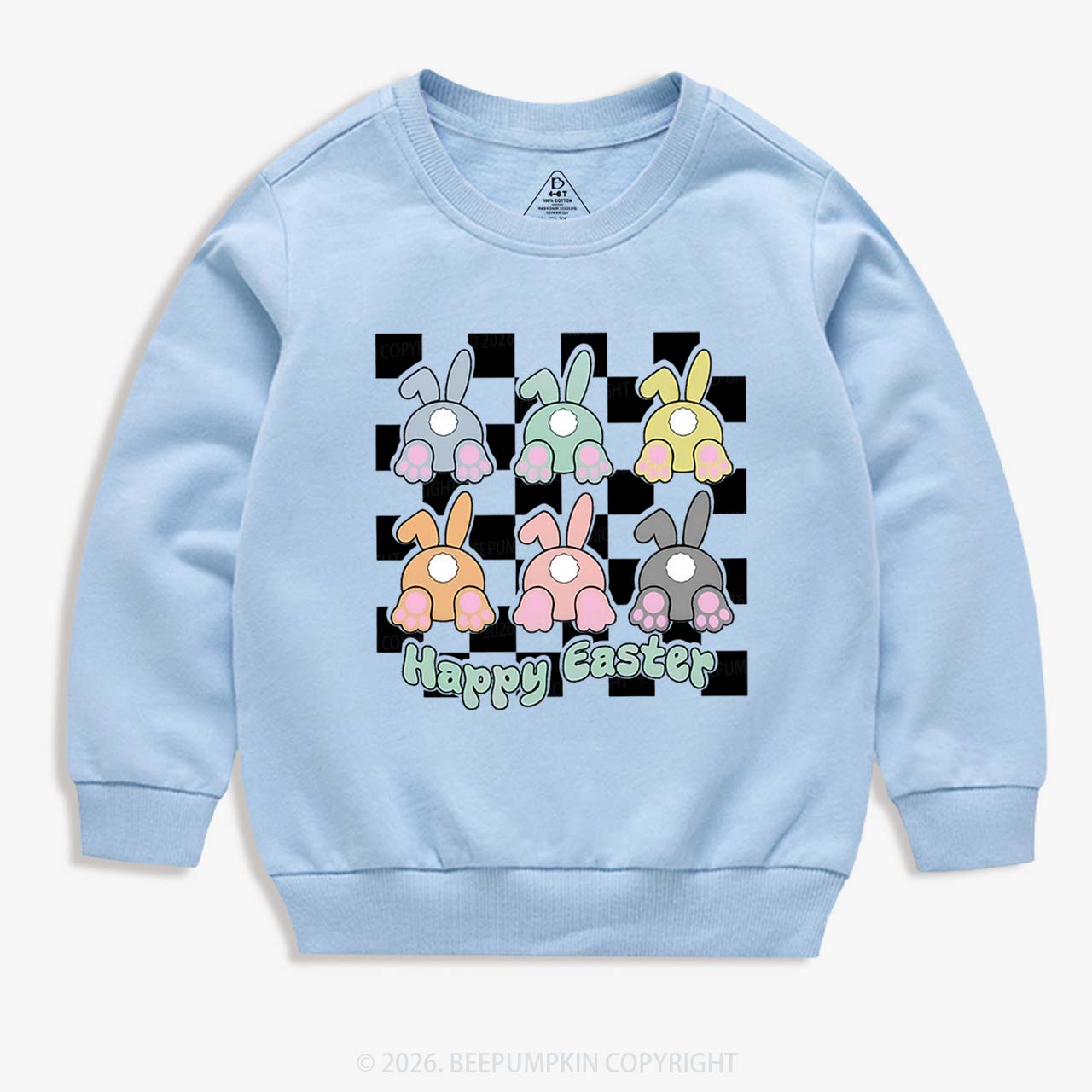 Happy Easter Bunnies Checkered Kid's Sweatshirt