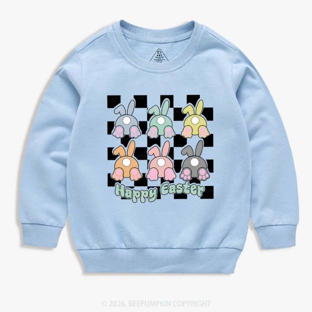 Happy Easter Bunnies Checkered Kid's Sweatshirt